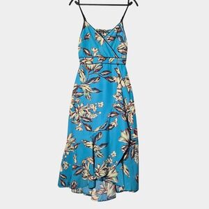 Band Of The Free Tropical Floral Midi High Low Dress Teal XS Vacation Resort NWT